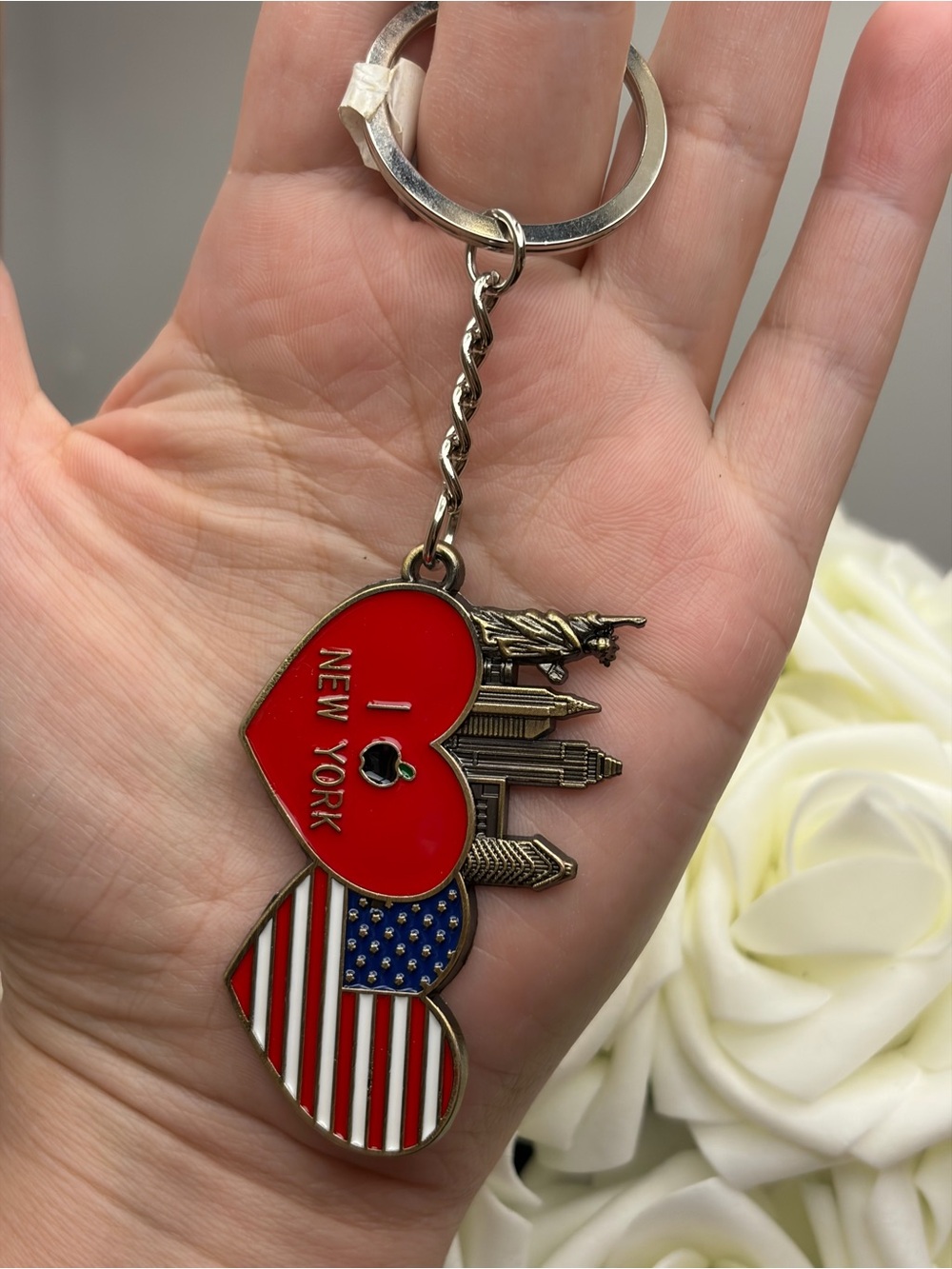 Flexi Red & Blue New York Double Heart Keychain